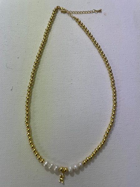 14"Gold Necklace w/2"extension & 6 white stone w/small gold letter Brittany Wilson