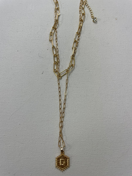 18" & 16" Double gold Necklace w/gold Hexagon Pendent w/gold letter D