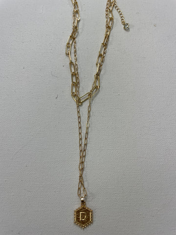 18" & 16" Double gold Necklace w/gold Hexagon Pendent w/gold letter D