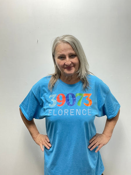 Florence Gildan T-Shirt w/zip code -sky blue OhhMy! Gifts and Things, LLC