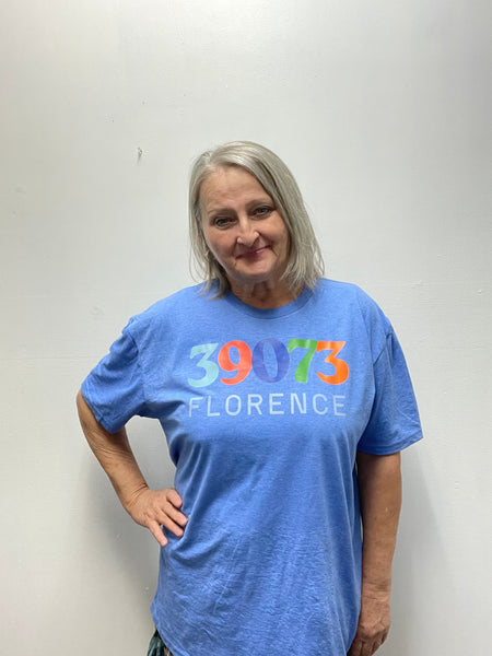 Florence Gildan T-Shirt w/zip code -blue OhhMy! Gifts and Things, LLC
