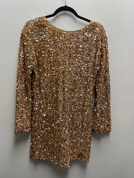 Lovelo Gold Sequin w/Black Ribbon Tie in Back 