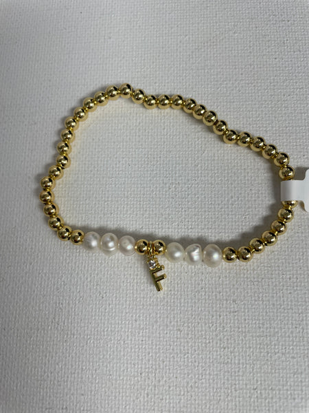 Gold & Pearl Stretch Bracelet -F