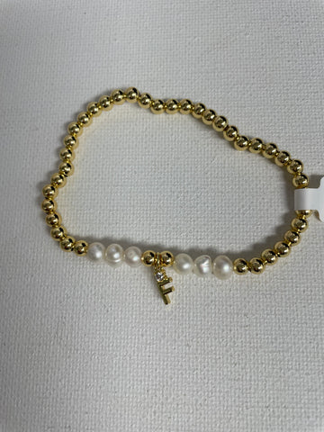Gold & Pearl Stretch Bracelet -F