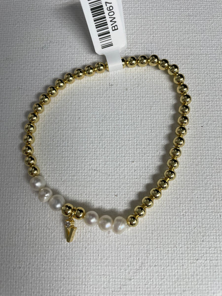 Gold & Pearl Stretch Bracelet -V