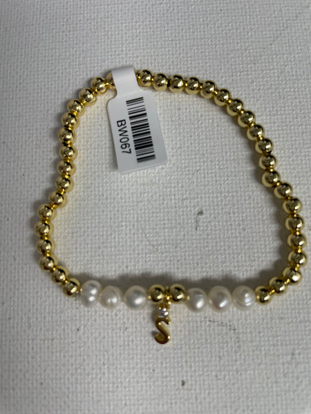 Gold & Pearl Stretch Bracelet -S