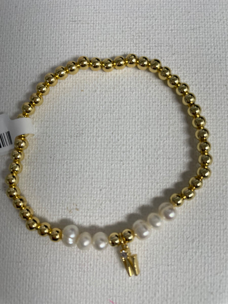 Gold & Pearl Stretch Bracelet -W