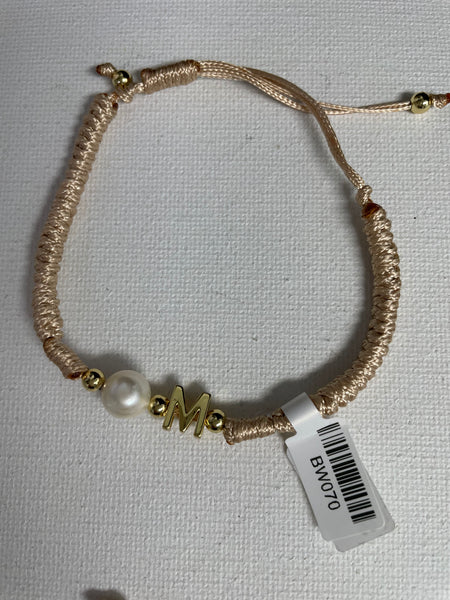 Light Pink Pull Thread Bracelet w/letter -M