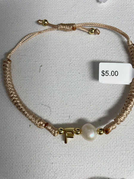 Light Pink Pull Thread Bracelet w/letter -F