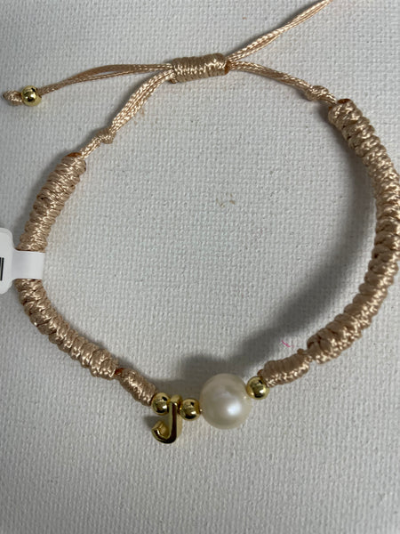 Light Pink Pull Thread Bracelet w/letter -J