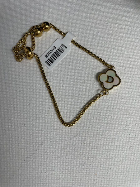 Gold Chain Bracelet w/white pendent trim gold w/letter-D