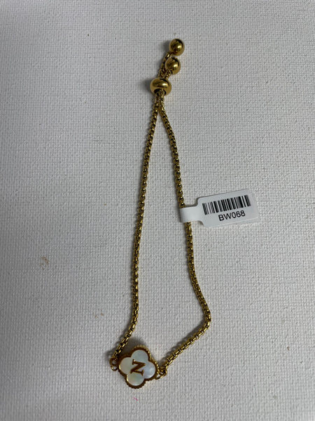 Gold Chain Bracelet w/white pendent trim gold w/letter -N