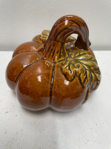 Glazed Ceramic Pumpkin-burgundy-4"round 3" tall