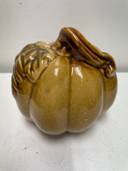 Glazed Ceramic Pumpkin-tan 3"Round 4"tall