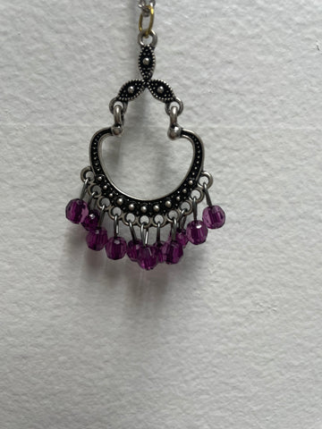 24"Silver Necklace w/silver/Lavender bead pendent