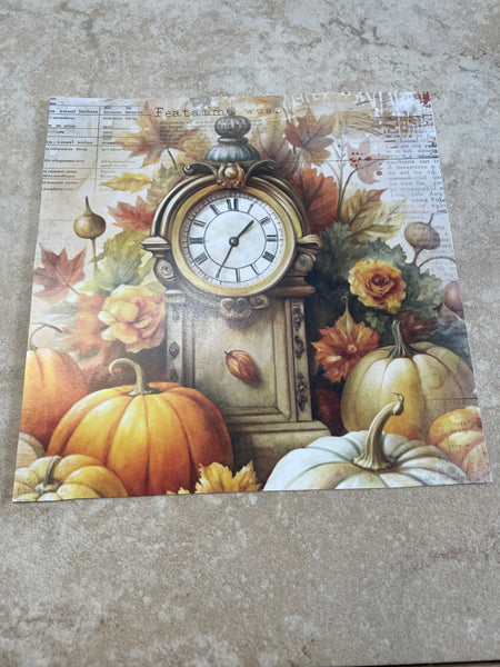 7"x7" Fall Prints -Pumpkin & clock