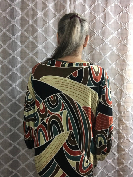 Beeson Rives Abstract V-Neck Bubble Sleeve Top Beeson Rives