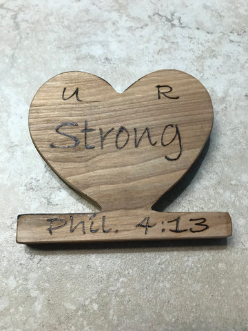 Valentine Heart Hand Made Wood Burn Decor/ w Tags-u r strong-phil. 4:13