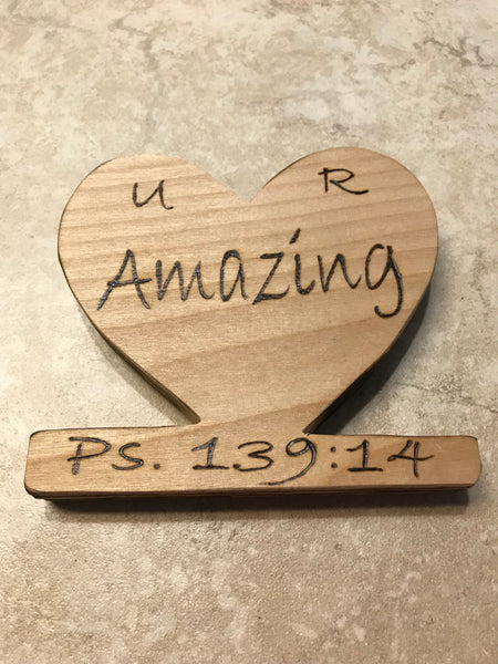 Valentine Heart Hand Made Wood Burn Decor/ w Tags-u r amazing PS. 139:14