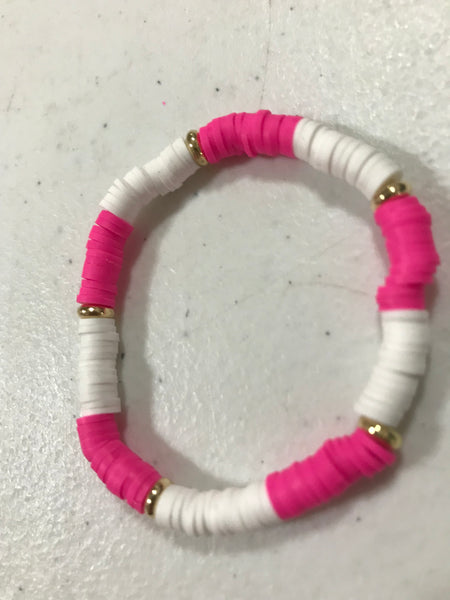 Stretch Bracelets-Pink/White 5-Gold Donuts 