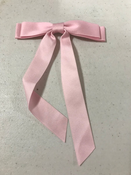 Silky Double Hair Bow Clips-Pink