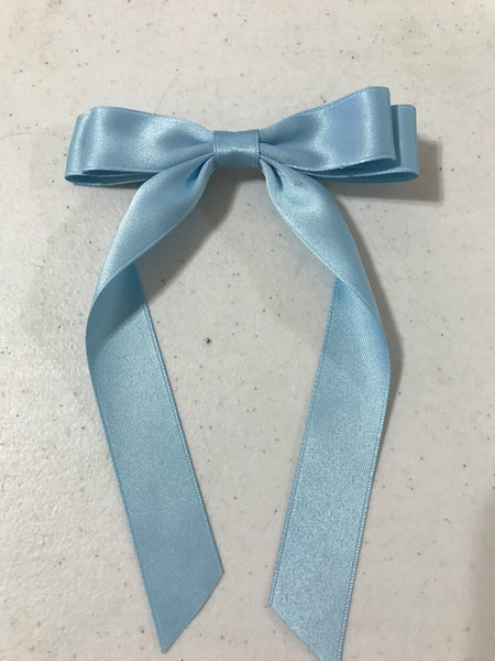 Silky Double Hair Bow Clips-Light Blue