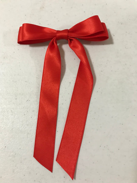 Silky Double Hair Bow Clips-Red