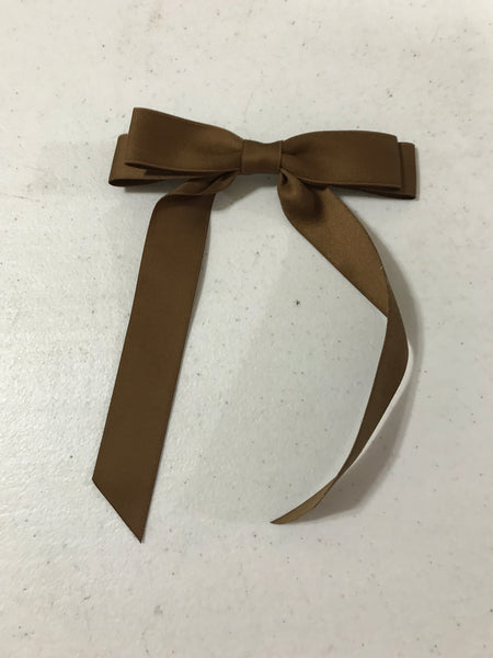 Silky Double Hair Bow Clips-Brown