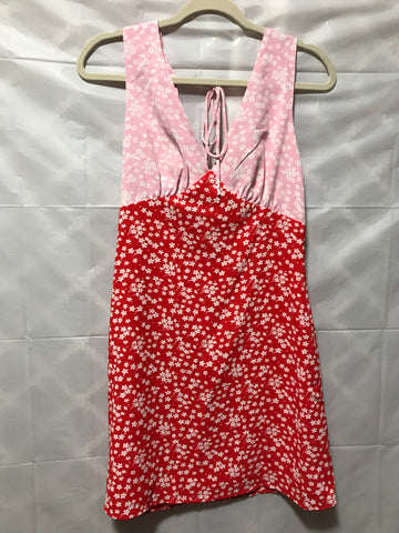 Flowered V-Neck Red/Pink Dress