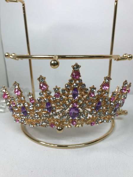 Big Bling Crown/Tiara-gold w Lavender Pink Rhinestones