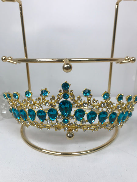 Big Bling Crown/Tiara-Teal w/gold