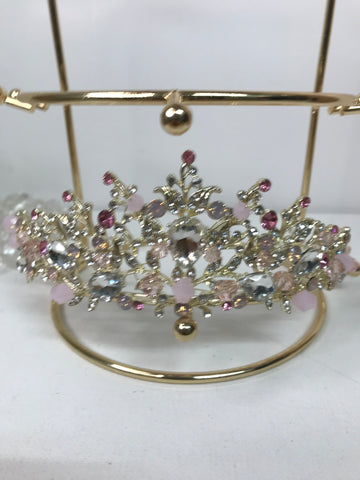 Big Bling Crown/Tiara-Silvern Light pink Rhinestones