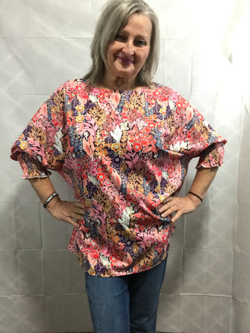 Multi Color Floral Mid Sleeve Blouse