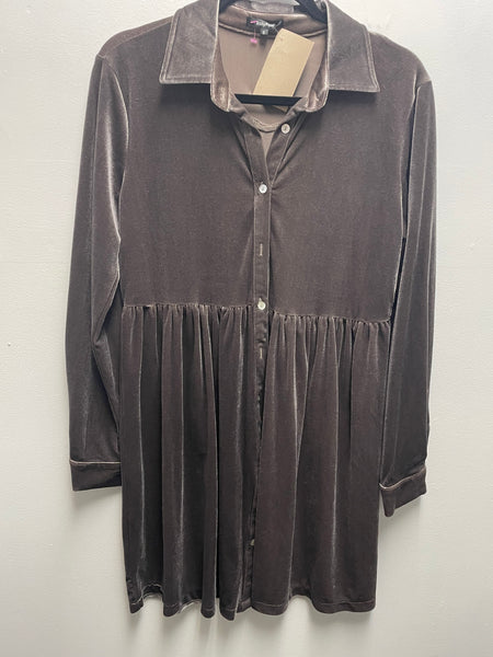 Roly Poly Velvet Button Up/Long Sleeve Dress w/collar-brown
