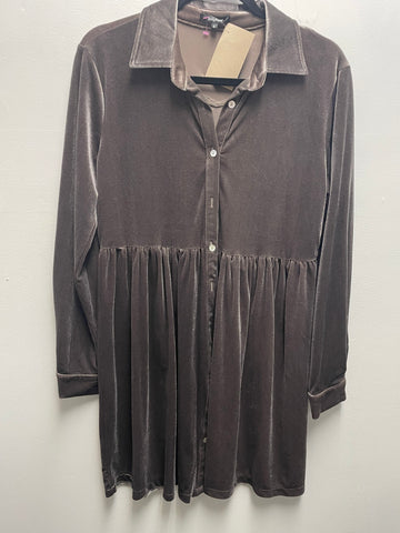 Roly Poly Velvet Button Up/Long Sleeve Dress w/collar-brown