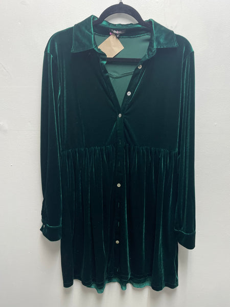 Roly Poly Velvet Button Up/Long Sleeve Dress w/collar-green