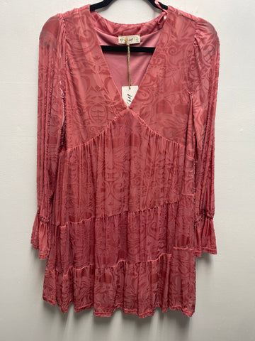 New Inn Velvet V-Neck Long Sleeve Dress-mauve