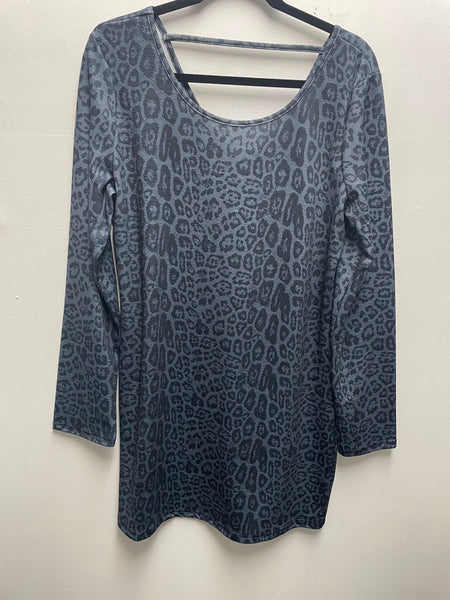 Crazy Train Leopard Print long sleeve Dress-Blue/black
