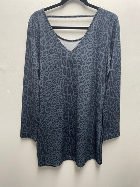Crazy Train Leopard Print long sleeve Dress-Blue/black