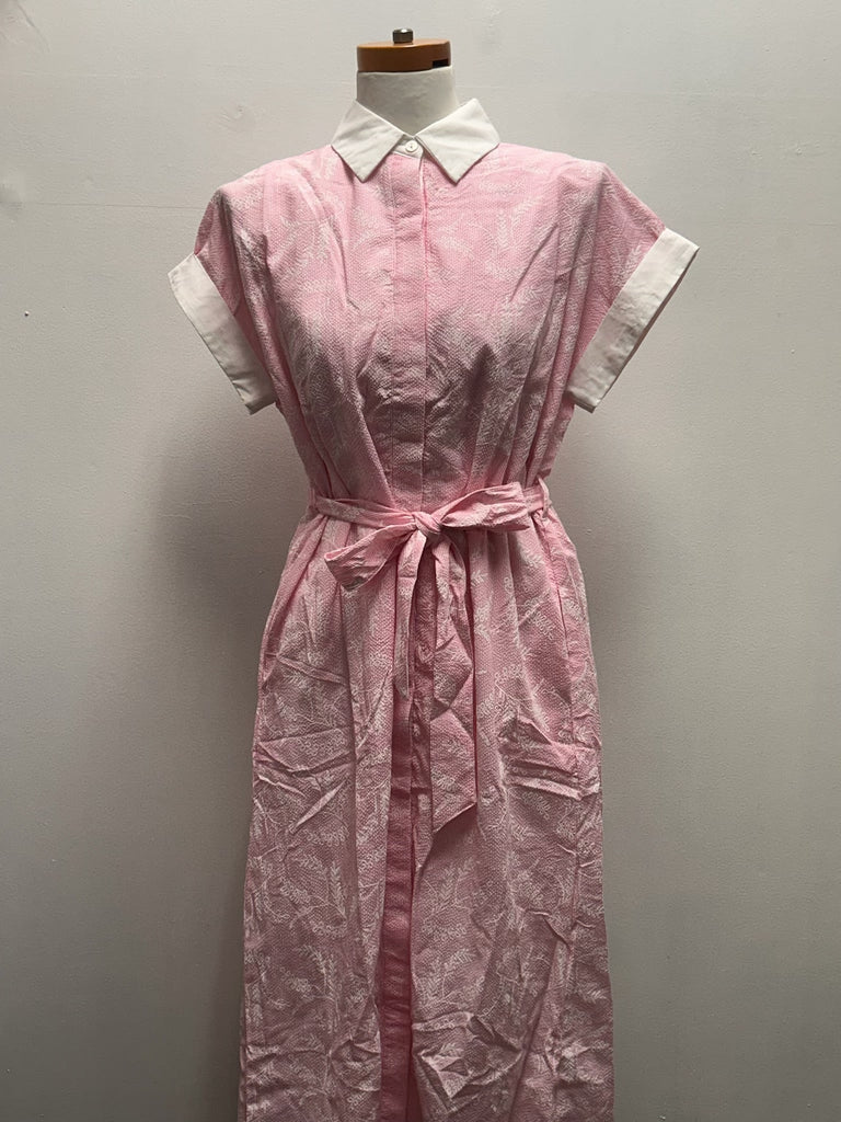 She + Sky Pink Floral Maxi Dress | Cuff Sleeves, Tie Belt & Pockets Landon Ramsey-Maria Briones