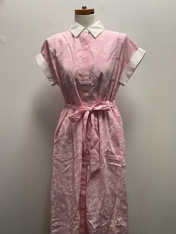 She + Sky Pink Floral Maxi Dress | Cuff Sleeves, Tie Belt & Pockets Landon Ramsey-Maria Briones