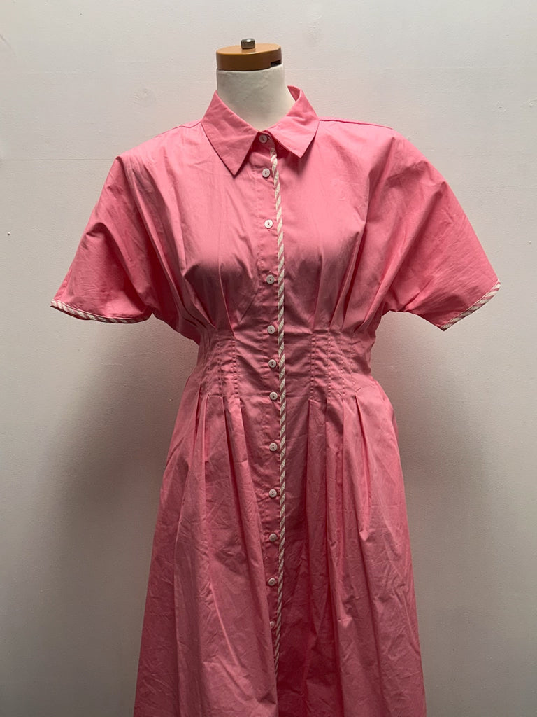 She + Sky Hot Pink Maxi Dress w/ Pockets | Pink & White Trim Landon Ramsey-Maria Briones