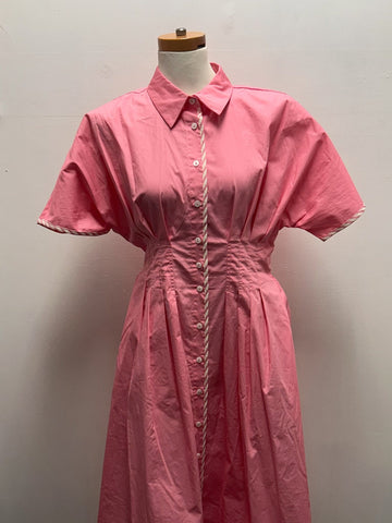 She + Sky Hot Pink Maxi Dress w/ Pockets | Pink & White Trim Landon Ramsey-Maria Briones