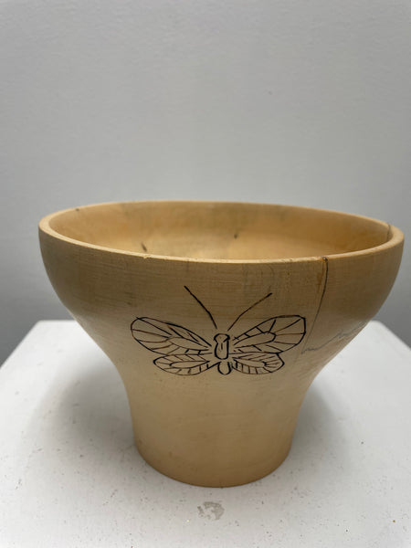 Elegant Hand-Turned Wooden Display Bowl –light tan butterfly print  Rustic Charm for Any Room karen Forkin