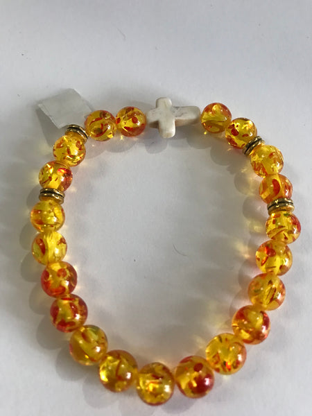 Stretch Bracelets-Yellow Clear w/white Cross