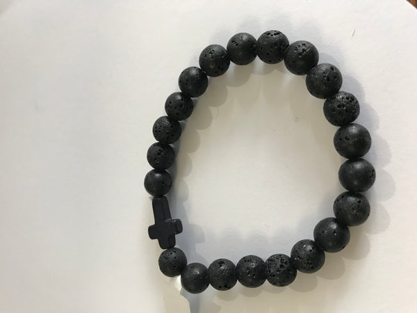 Stretch Bracelets-Black beads w/black cross