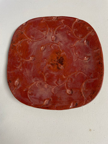 Handmade 7"x7" pottery burnt orange plate OhhMy! Gifts and Things, LLC