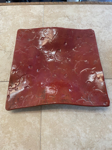 10"X10" Handmade burnt orange raised Pottery dish