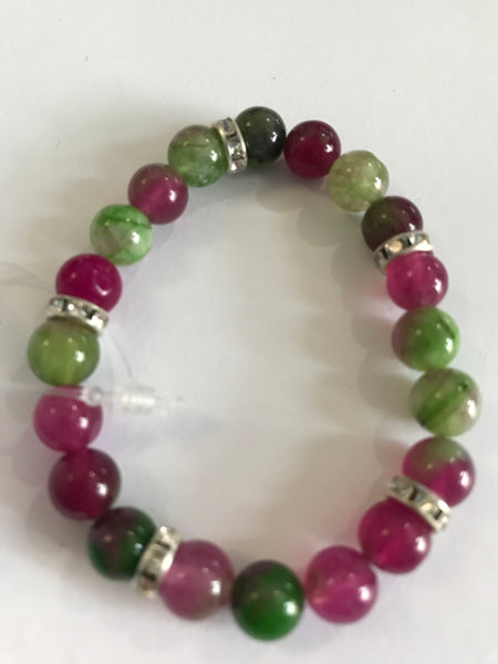 Stretch Bracelets-Cherry & Green Jade