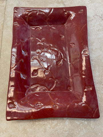 Handmade 9"x6" rectangle burnt orange  raised pottery dish